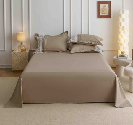 Lenjerie Pat Dublu, Bumbac Soft Touch, 6 piese, cu Pliuri Brodate - Maro [3]