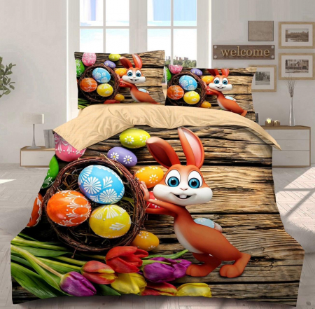 Lenjerii Bumbac Finet Paște - Lenjerii Bumbac Finet, Easter Collection, Iepuras cu Cosul Plin