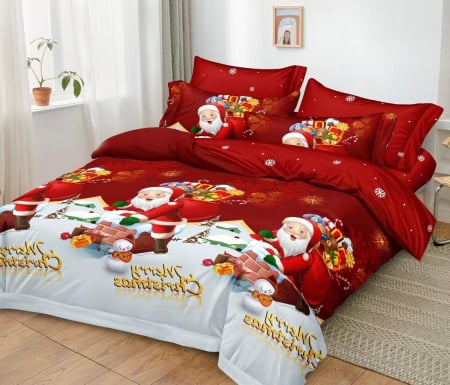 Produse pentru craciun - Lenjerie Din Bumbac Tip Finet 6 Piese Pentru Pat Dublu - Colectia Craciun