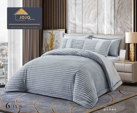 Lenjerii Cu Pilota Inclusa - Lenjerie de pat cu Pilota Inclusa , Cearceaf cu Elastic, 6 Piese, Blană de Iepure Artificială - Gri Deschis