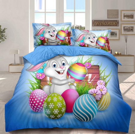 Lenjerii Bumbac Finet Paște - Lenjerii Bumbac Finet, Easter Collection, Albastra cu Iepuras