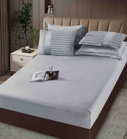 Lenjerie de pat cu Pilota Inclusa , Cearceaf cu Elastic, 6 Piese, Blană de Iepure Artificială - Gri Deschis [3]