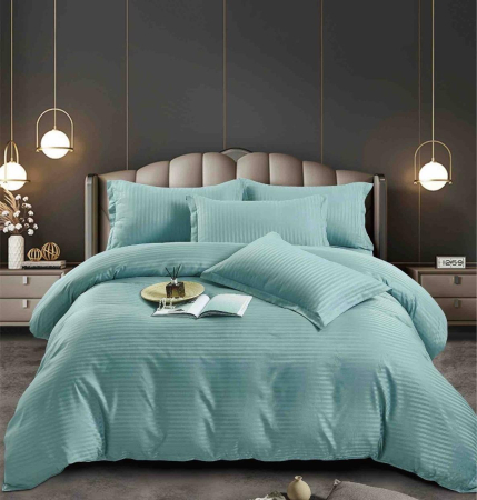 Lenjerii Damasc Fara Elastic - Lenjerie pat dublu 100% Damasc PREMIUM, 6 Piese - Verde Salvie