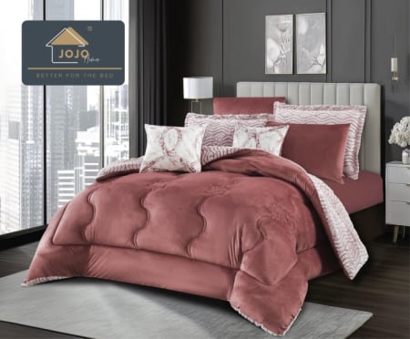 Lenjerii Cu Pilota Inclusa - Set lenjerie de pat cu elastic ,cu pilota inclusa, blanita artificiala de iepure, 6 piese, Roz