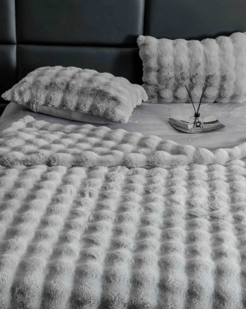 Lenjerie De Pat Pufoasa Rabbit Luxury Edition, 6 Piese, Gri Deschis [4]