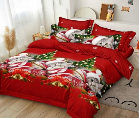 Produse pentru craciun - Lenjerie Din Bumbac Tip Finet 6 Piese Pentru Pat Dublu - Colectia Craciun