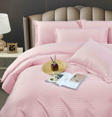 Lenjerie pat dublu 100% Damasc PREMIUM, Cu Elastic, 6 Piese - Roz Pal [1]