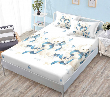 Oferta 3 Huse de pat la doar 179 RON - Husa de pat cu elastic din Bumbac Finet + 2 Fete de Perna