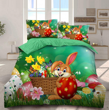 Lenjerii Bumbac Finet Paște - Lenjerii Bumbac Finet, Easter Collection, Verde cu Iepuras