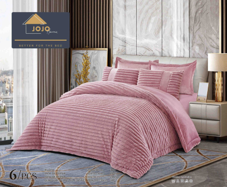 Lenjerii Cu Pilota Inclusa - Lenjerie de pat cu Pilota Inclusa , Cearceaf cu Elastic, 6 Piese, Blană de Iepure Artificială - Roz