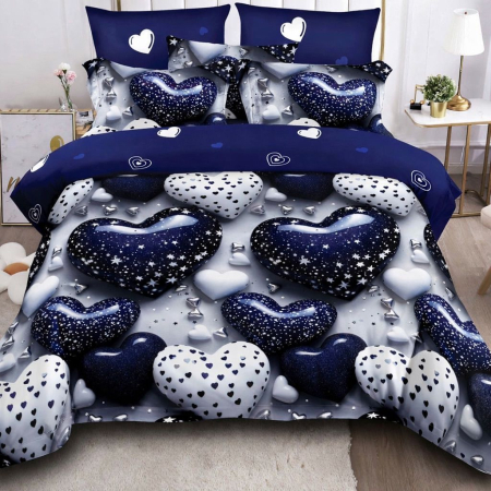 Lenjerii de pat - Lenjerie Pat Dublu, Bumbac Finet, 6 Piese, CU ELASTIC