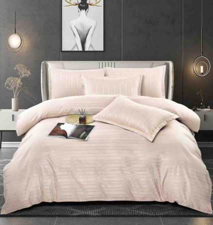 Lenjerii Damasc Fara Elastic - Lenjerie pat dublu 100% Damasc PREMIUM, 6 Piese - Bej Deschis