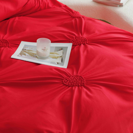 Lenjerie Pat Dublu, Bumbac Soft Touch, 6 piese, cu Pliuri Brodate - Rosu [2]