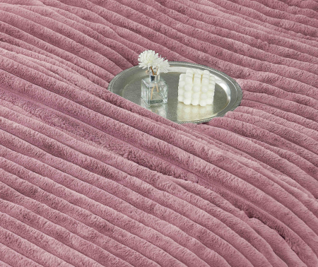 Lenjerie de pat cu Pilota Inclusa , Cearceaf cu Elastic, 6 Piese, Blană de Iepure Artificială - Roz [2]