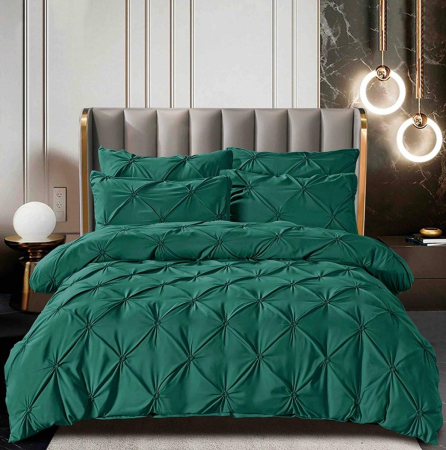 Lenjerii Uni Cu Pliuri Cearceaf Pat Cu Elastic - Lenjerie Pat Dublu cu Pliuri – 6 Piese, Bumbac Finet, Cearceaf Elastic