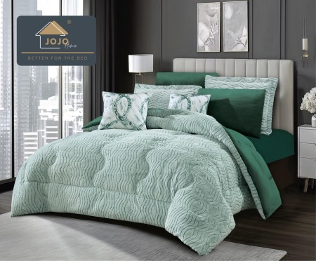 Set lenjerie de pat cu elastic ,cu pilota inclusa, blanita artificiala de iepure, 6 piese, Verde [1]