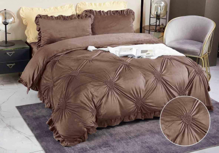 Lenjerii de pat - Lenjerie pat dublu, Catifea Deluxe, cu pliuri brodate, 4 piese