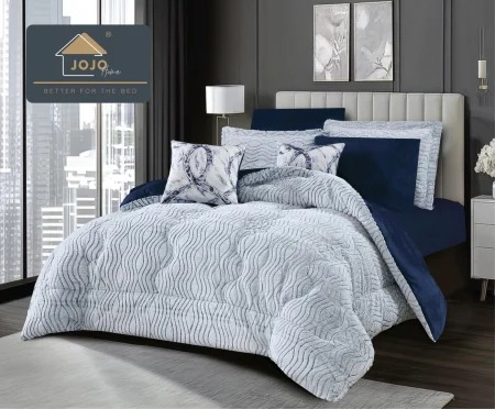 Set lenjerie de pat cu elastic ,cu pilota inclusa, blanita artificiala de iepure, 6 piese, Bleumarin [1]