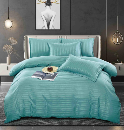Lenjerii Damasc Fara Elastic - Lenjerie pat dublu 100% Damasc PREMIUM, 6 Piese - Turcoaz Deschis