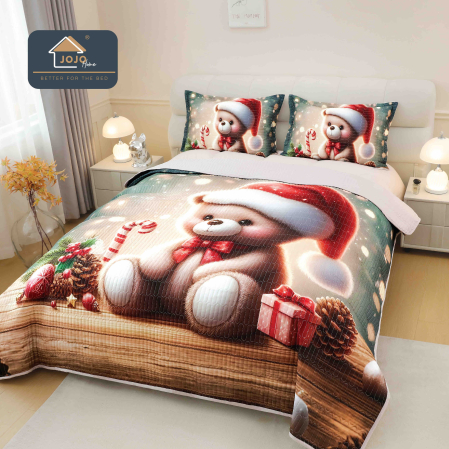 Cuverturi 5D - Craciun - Cuvertura de Pat, Imprimeu 5D, Craciun, Pat Dublu, 3 Piese - Colectia Craciun