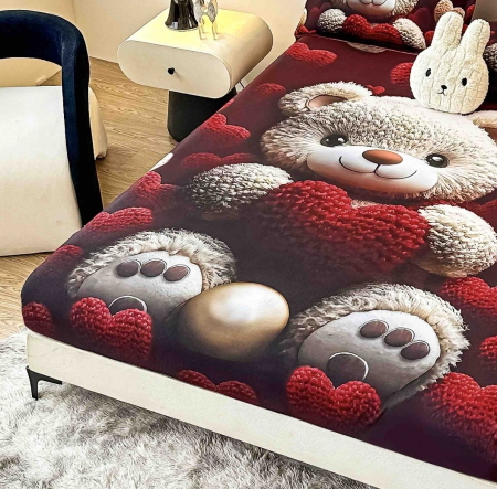 Husa de Pat cu Elastic Bumbac Finet 5D, Pat Dublu, cu 2 Fete de Perna, 160x200 cm - Rosu, Papadie [1]