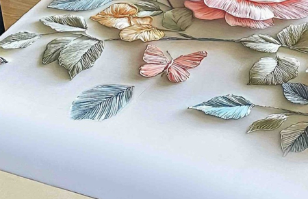 Husa de Pat cu Elastic Bumbac Finet 5D, Pat Dublu, cu 2 Fete de Perna, 160x200 cm - Alb, Flori Albastre [2]