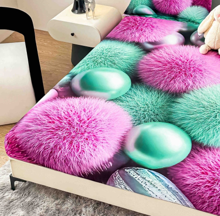 Husa de Pat cu Elastic Bumbac Finet 5D, Pat Dublu, cu 2 Fete de Perna, 160x200 cm - Multicolor, Iepuras [1]