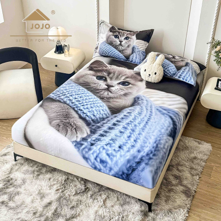 Huse De Pat Bumbac Tip Finet 5D - Husa De Pat Cu Elastic  Bumbac Finet 5D + 2 Fete De Perna