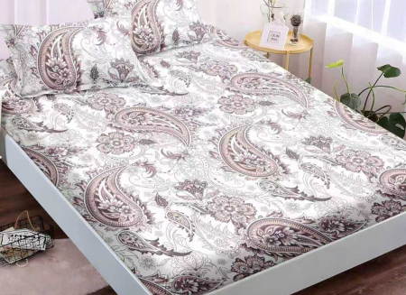 Husa de Pat cu Elastic Bumbac Finet, 180x200 cm, cu 2 Fete de Perna - Alb/Gri, Model [1]
