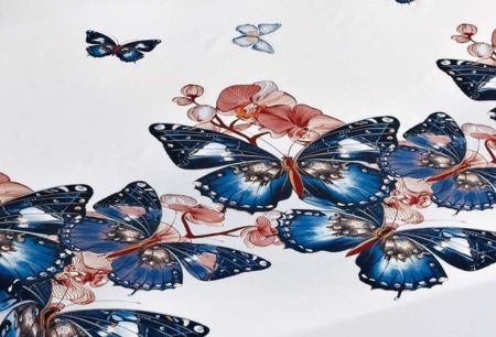 Husa de Pat cu Elastic Bumbac Finet, 180x200 cm, cu 2 Fete de Perna - Alb/Bleumarin, Fluturi [2]