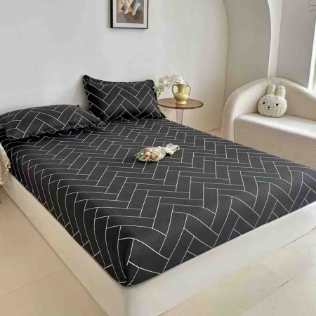 180x200 - Husa de pat cu elastic din Bumbac Finet + 2 Fete de Perna