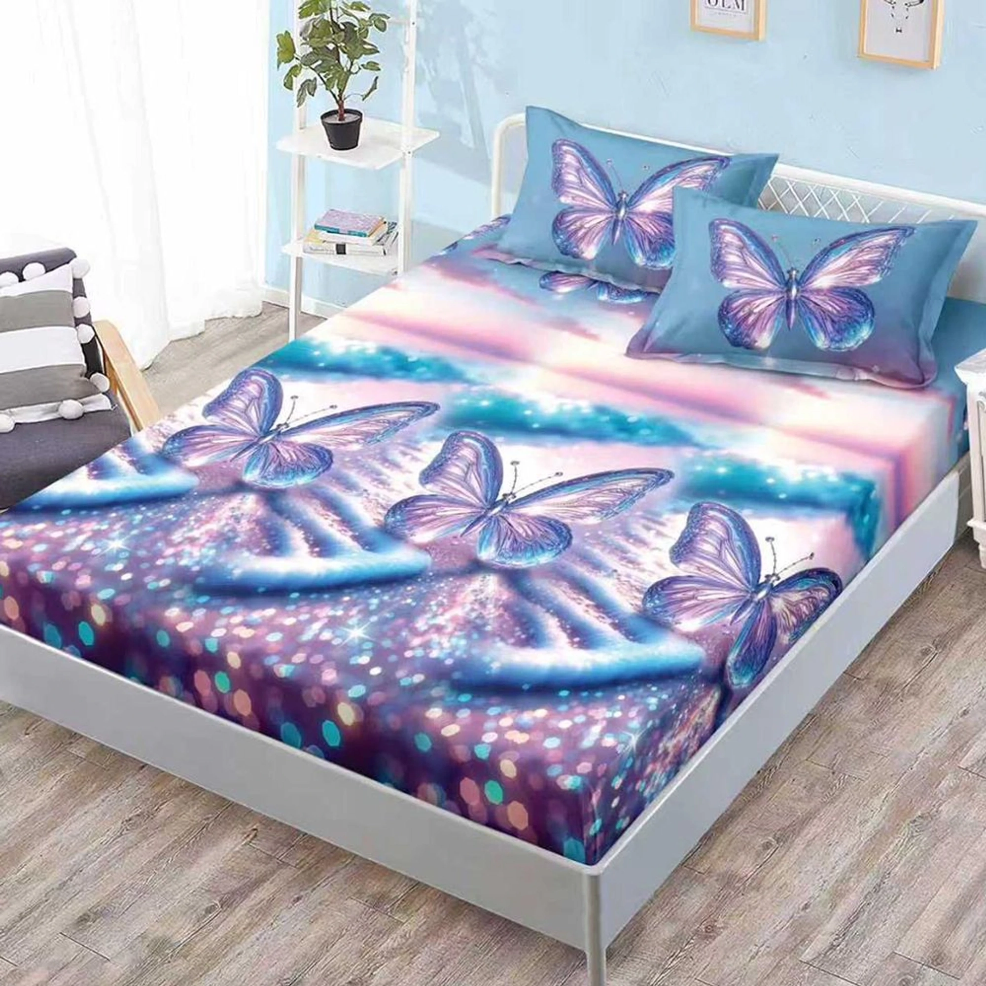 180x200 - Husa de pat cu elastic din Bumbac Finet + 2 Fete de Perna
