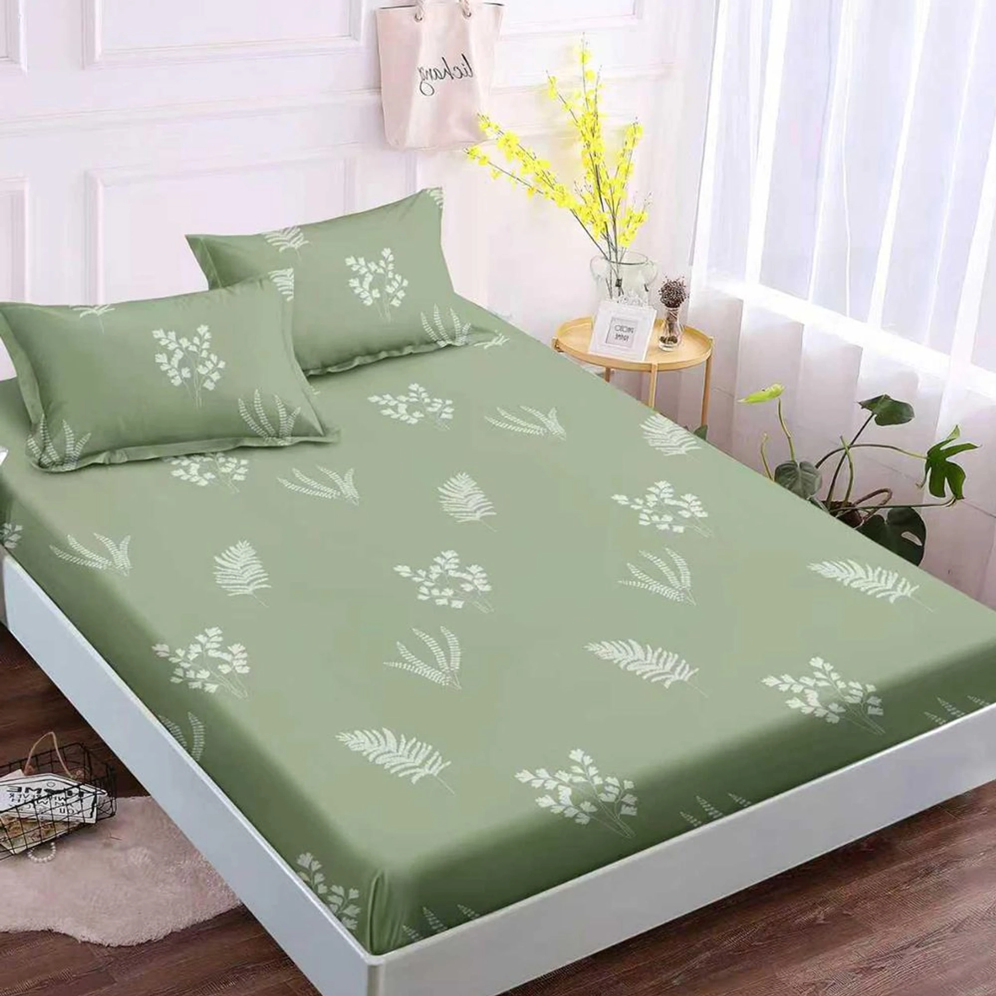 180x200 - Husa de pat cu elastic din Bumbac Finet + 2 Fete de Perna