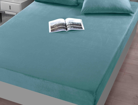 Husa de Pat Catifea cu Elastic, Pat Dublu, cu 2 Fete de Perna, 180x200 cm - Turcoaz [1]