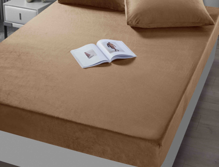 Husa de Pat Catifea cu Elastic, Pat Dublu, cu 2 Fete de Perna, 180x200 cm - Cappuccino [1]