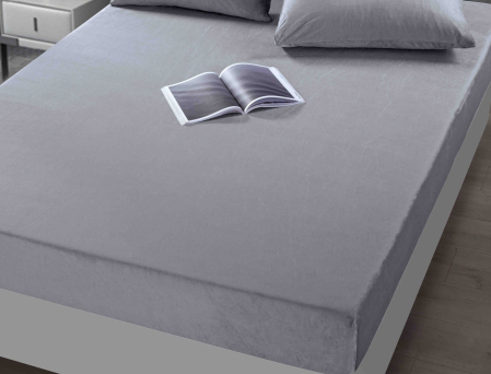 Husa de Pat Catifea cu Elastic, Pat Dublu, cu 2 Fete de Perna, 180x200 cm - Gri Deschis [1]