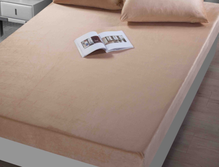 Husa de Pat Catifea cu Elastic, Pat Dublu, cu 2 Fete de Perna, 180x200 cm - Bej [1]