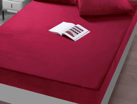 Husa de Pat Catifea cu Elastic, Pat Dublu, cu 2 Fete de Perna, 180x200 cm - Grena [1]