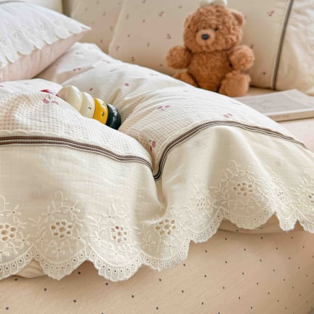 Lenjerie de pat Bumbac 100%, cu dantela, cearceaf cu elastic 180x200cm + 25cm [3]