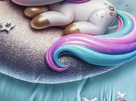 Lenjerie de Pat Bumbac Finet 5D, 1 Persoana, 4 Piese, cu Elastic - Unicorn Multicolor [2]
