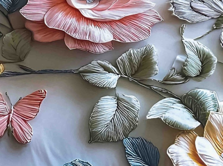 Lenjerie de Pat Bumbac Finet 5D, 1 Persoana, 4 Piese, cu Elastic - Trandafiri Roz Pastel [2]