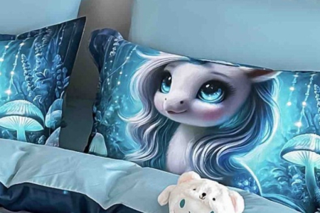 Lenjerie de Pat Bumbac Finet 5D, 1 Persoana, 4 Piese, cu Elastic - Unicorn Albastru [3]