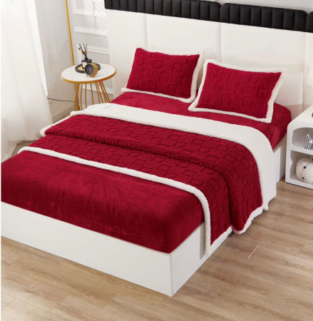 Lenjerii cocolino cu blanita - Lenjerie De Pat Cocolino cu Blanita, 4 piese, Tip Tricotata, cu Elastic - Grena