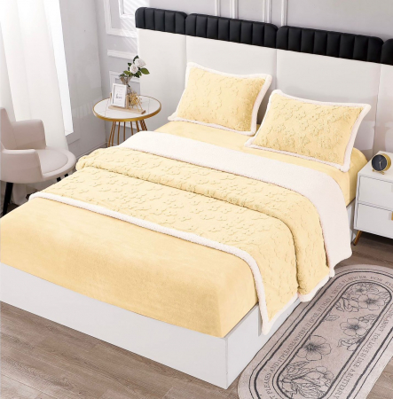 Lenjerii cocolino cu blanita - Lenjerie De Pat Cocolino cu Blanita, 4 piese, Tip Tricotata, cu Elastic - Crem