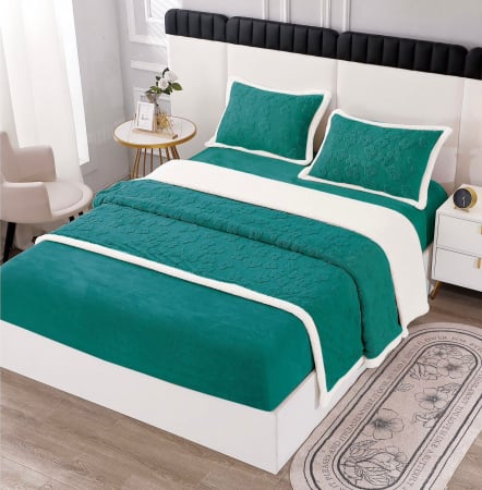 Lenjerii cocolino cu blanita - Lenjerie De Pat Cocolino cu Blanita, 4 piese, Tip Tricotata, cu Elastic - Verde