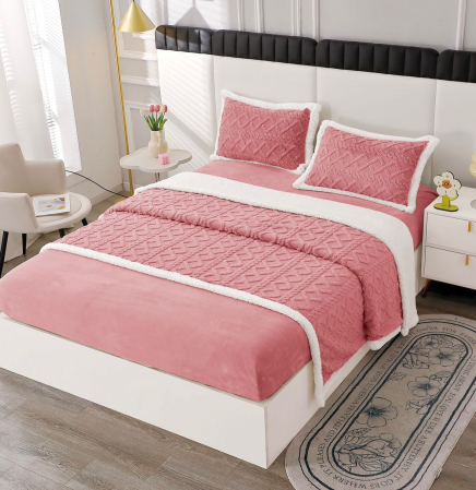 Lenjerii cocolino cu blanita - Lenjerie De Pat Cocolino cu Blanita, 4 piese, Tip Tricotata, cu Elastic - Roz