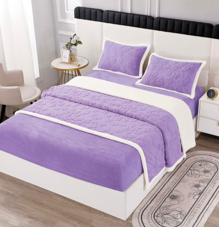 Lenjerii cocolino cu blanita - Lenjerie De Pat Cocolino cu Blanita, 4 piese, Tip Tricotata, cu Elastic - Mov