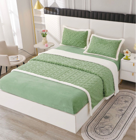 Lenjerii cocolino cu blanita - Lenjerie De Pat Cocolino cu Blanita, 4 piese, Tip Tricotata, cu Elastic - Verde Deschis