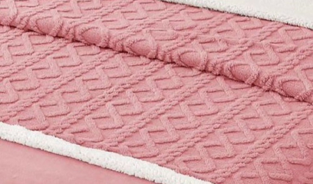 Lenjerie de Pat Cocolino cu Blanita, Pat Dublu, 4 Piese, Tricotata, cu Elastic - Roz [2]