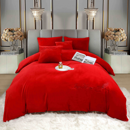 Lenjerie de pat, cu Broderie, Cocolino tip Blăniță Iepure, 2 Persoane, 6 Piese, cu ELASTIC - Rosu [1]